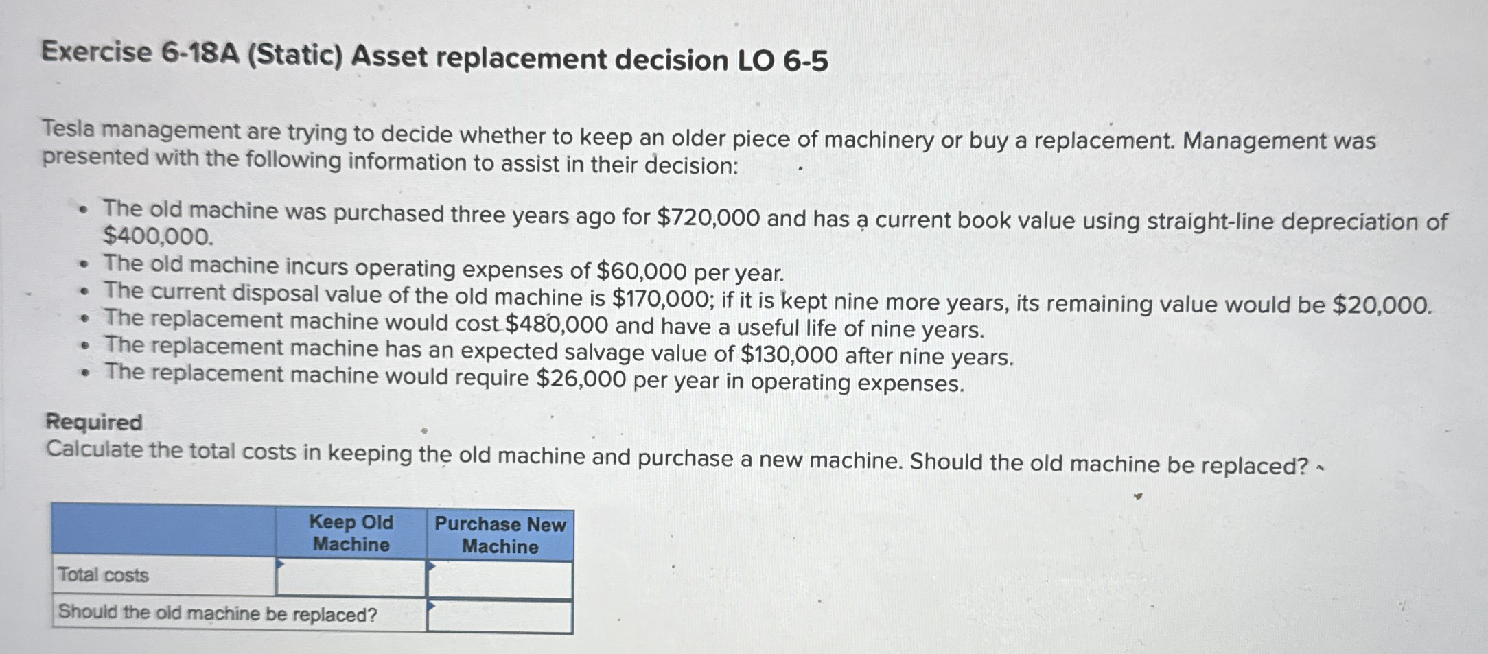 Exercise 6 - 1 8 A ( Static ) Asset replacement