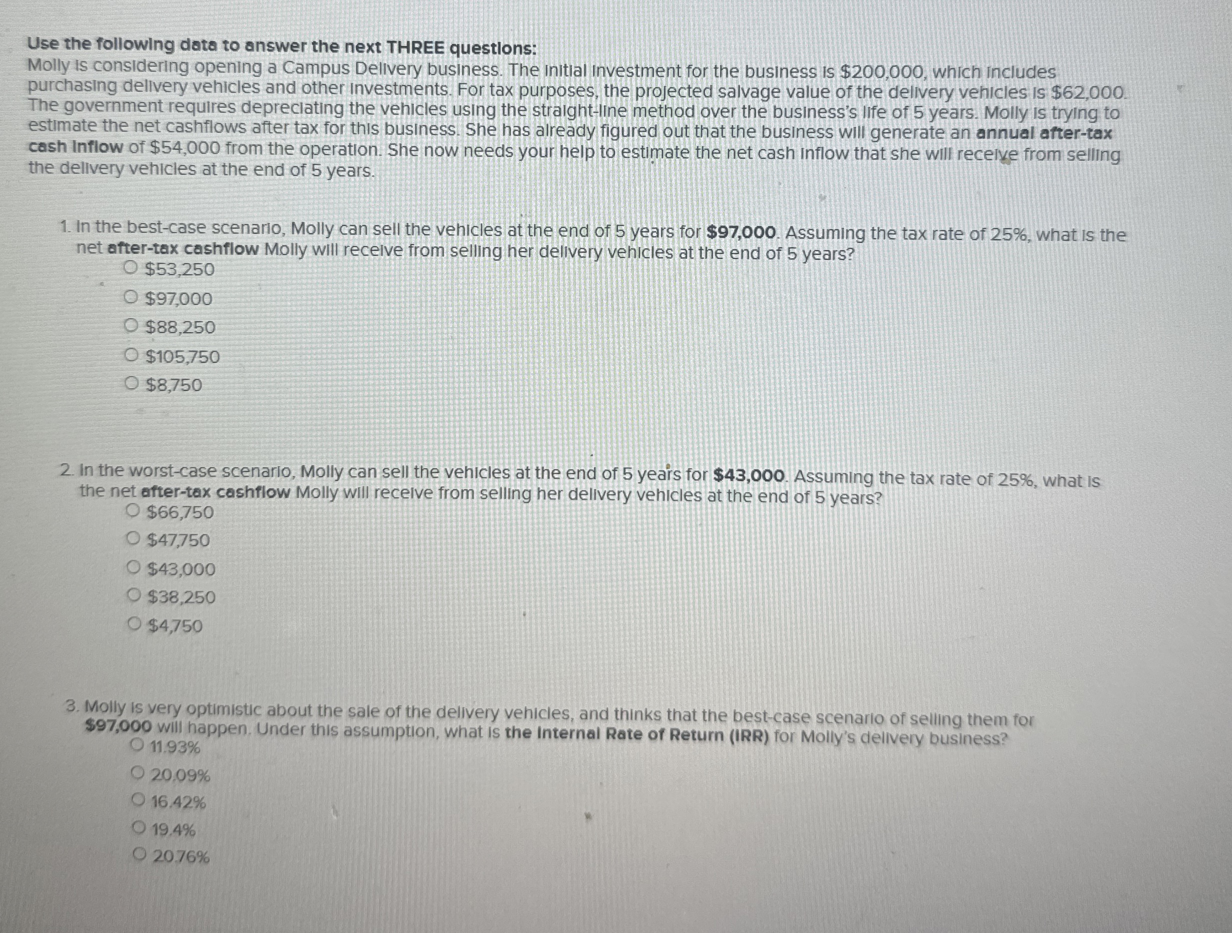 Use the following data to answer the next THREE