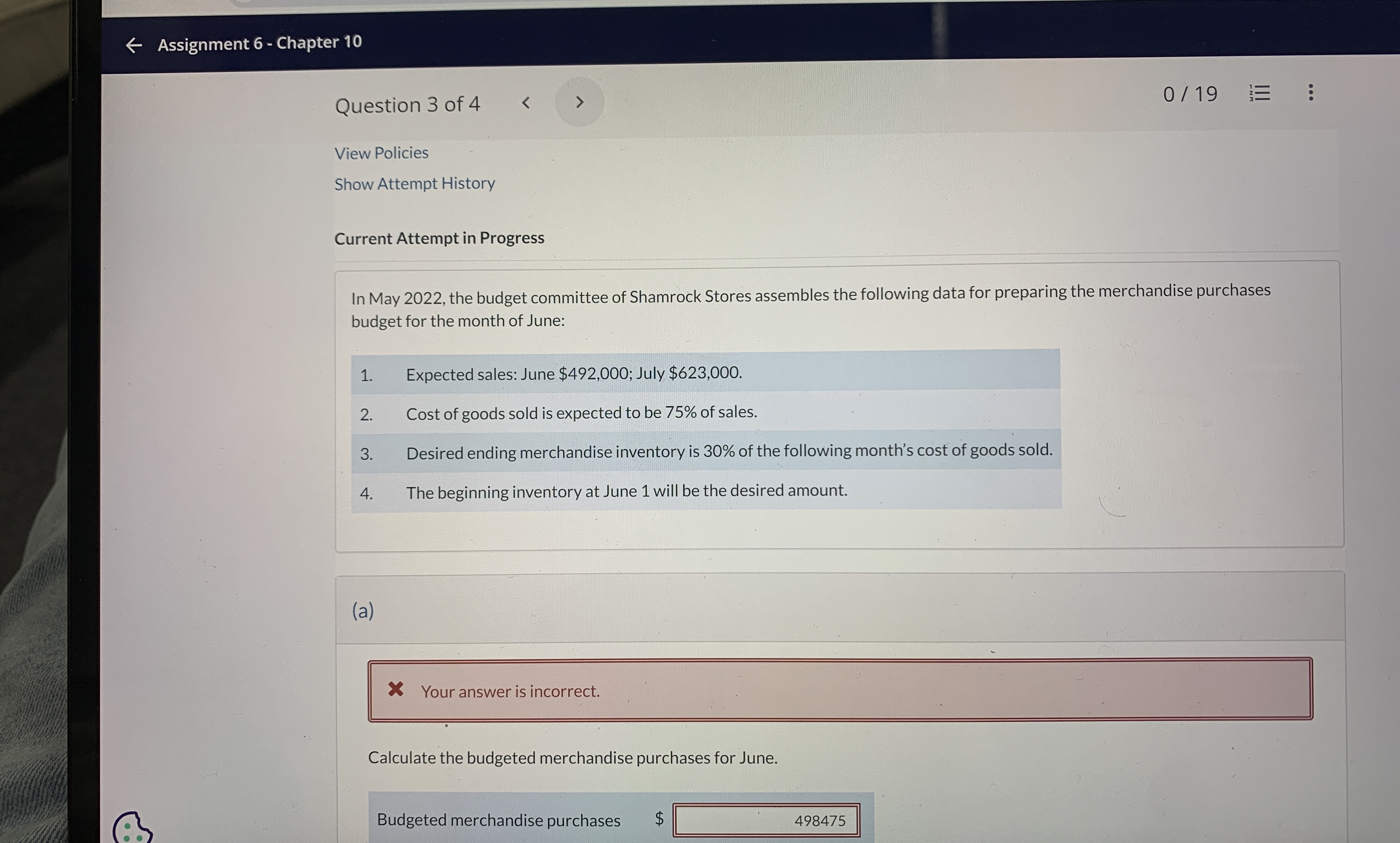 Assignment 6 - Chapter 1 0 Question 1 of 4 1 2 0