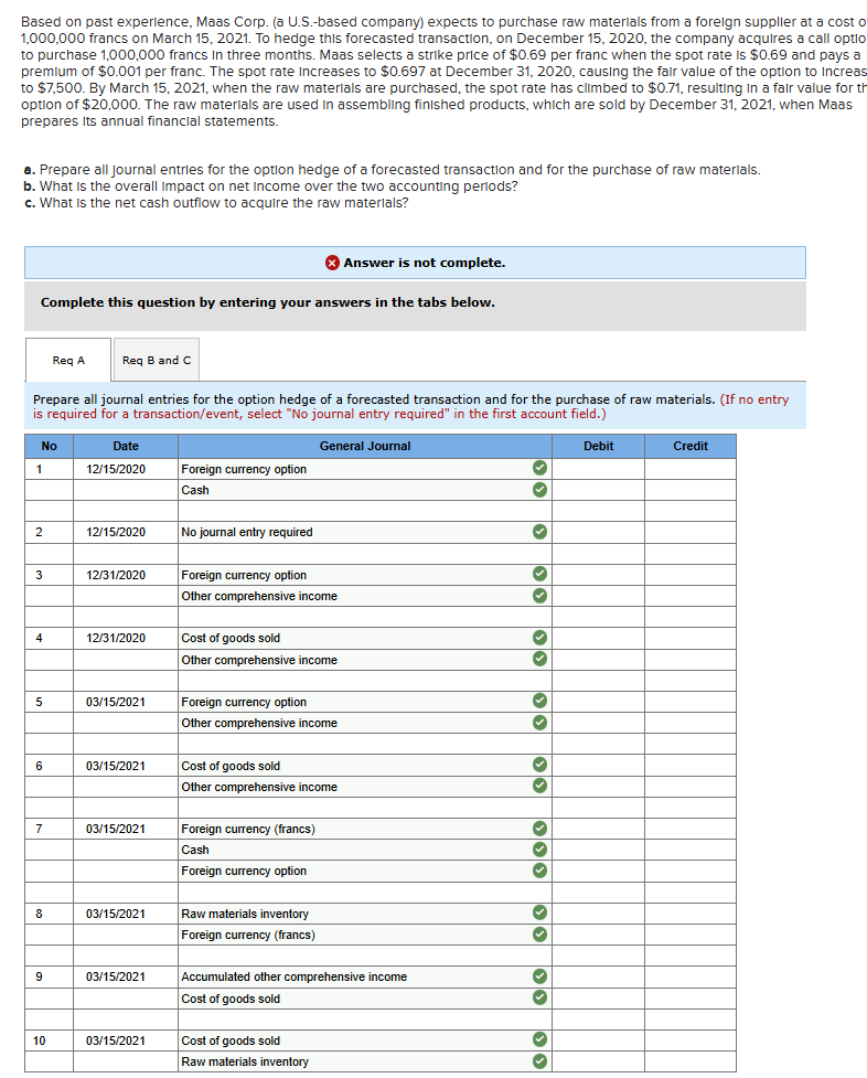 Based on past experlence, Maas Corp. ( a U . S .