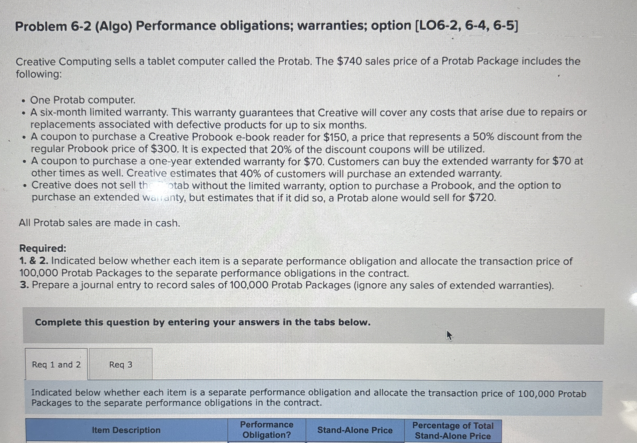 Problem 6 - 2 ( Algo ) Performance obligations;