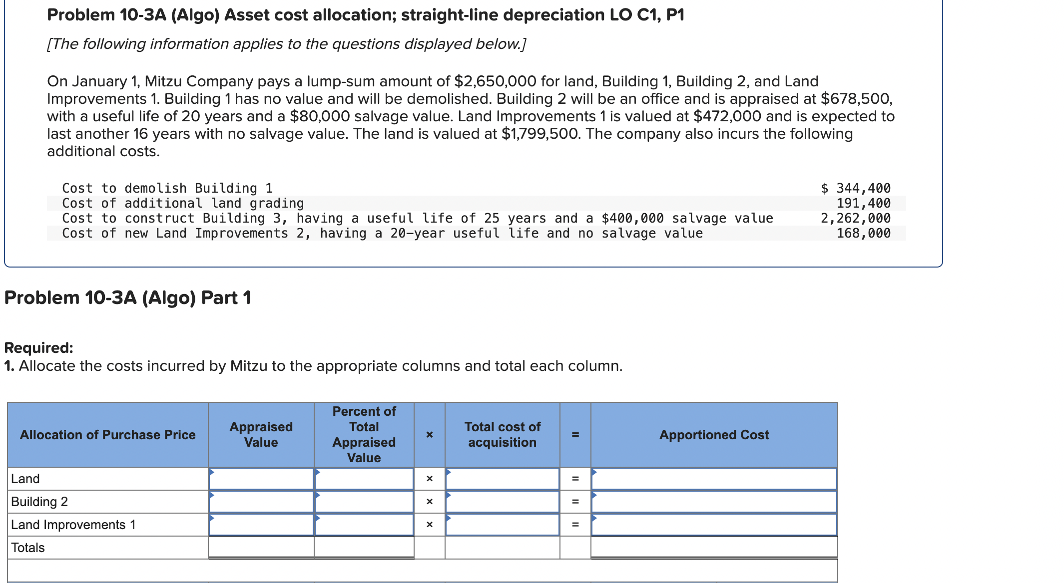 Problem 1 0 - 3 A ( Algo ) Asset cost allocation;