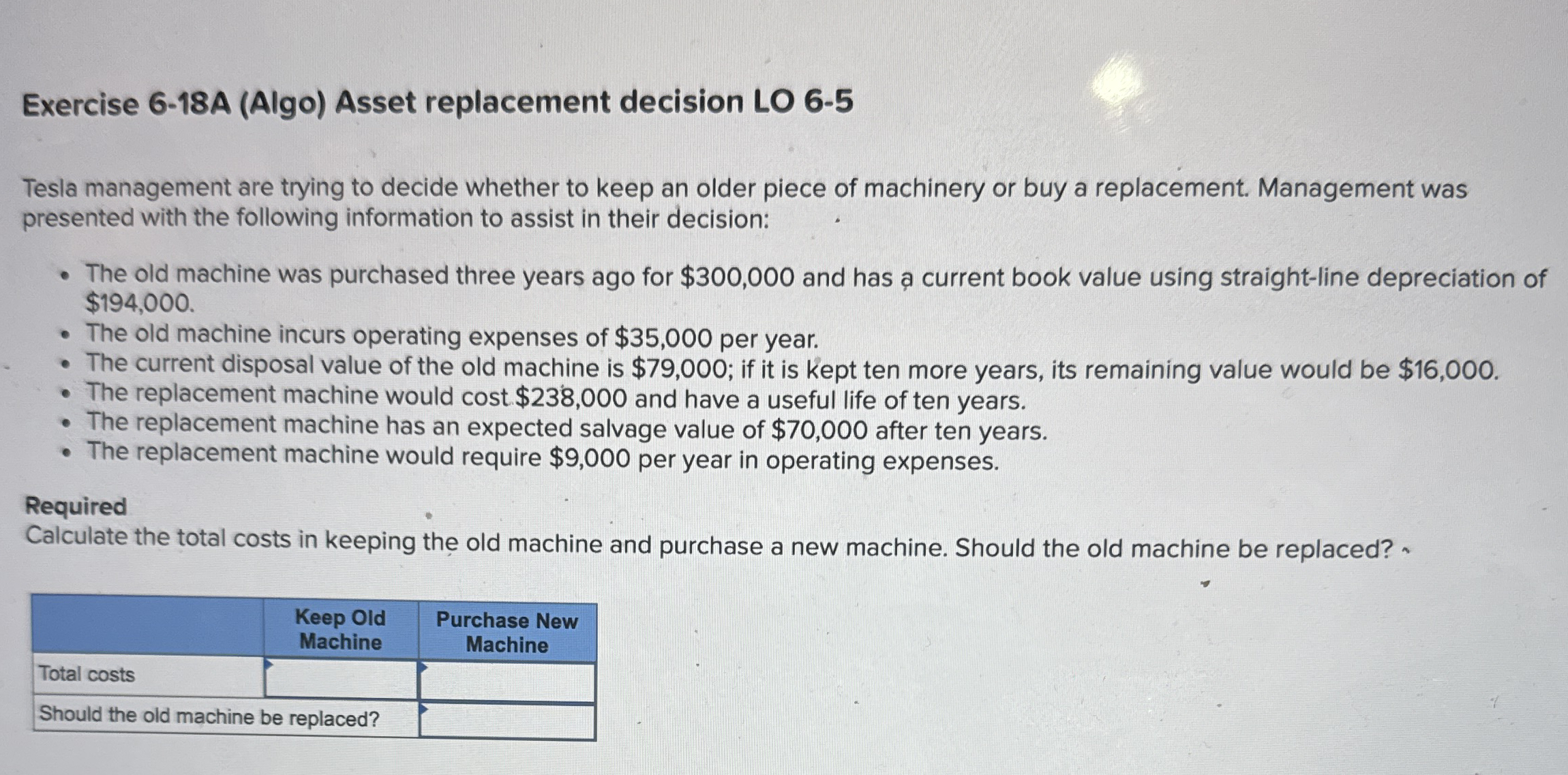 Exercise 6 - 1 8 A ( Algo ) Asset replacement