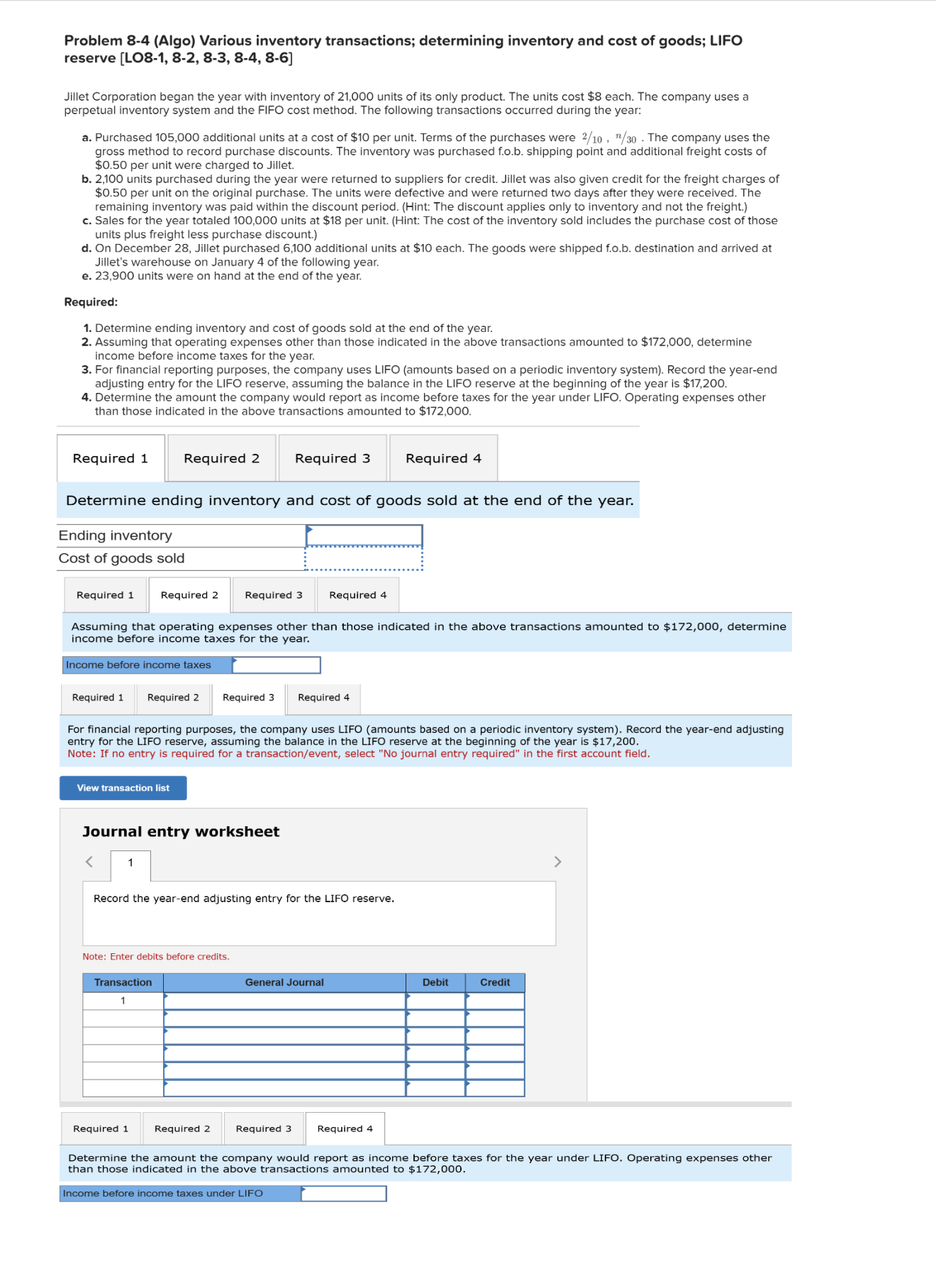 Problem 8 - 4 ( Algo ) Various inventory