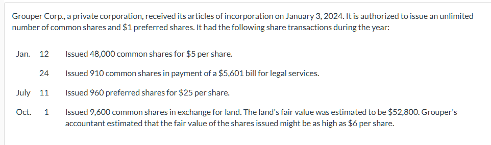 Grouper Corp., a private corporation, received