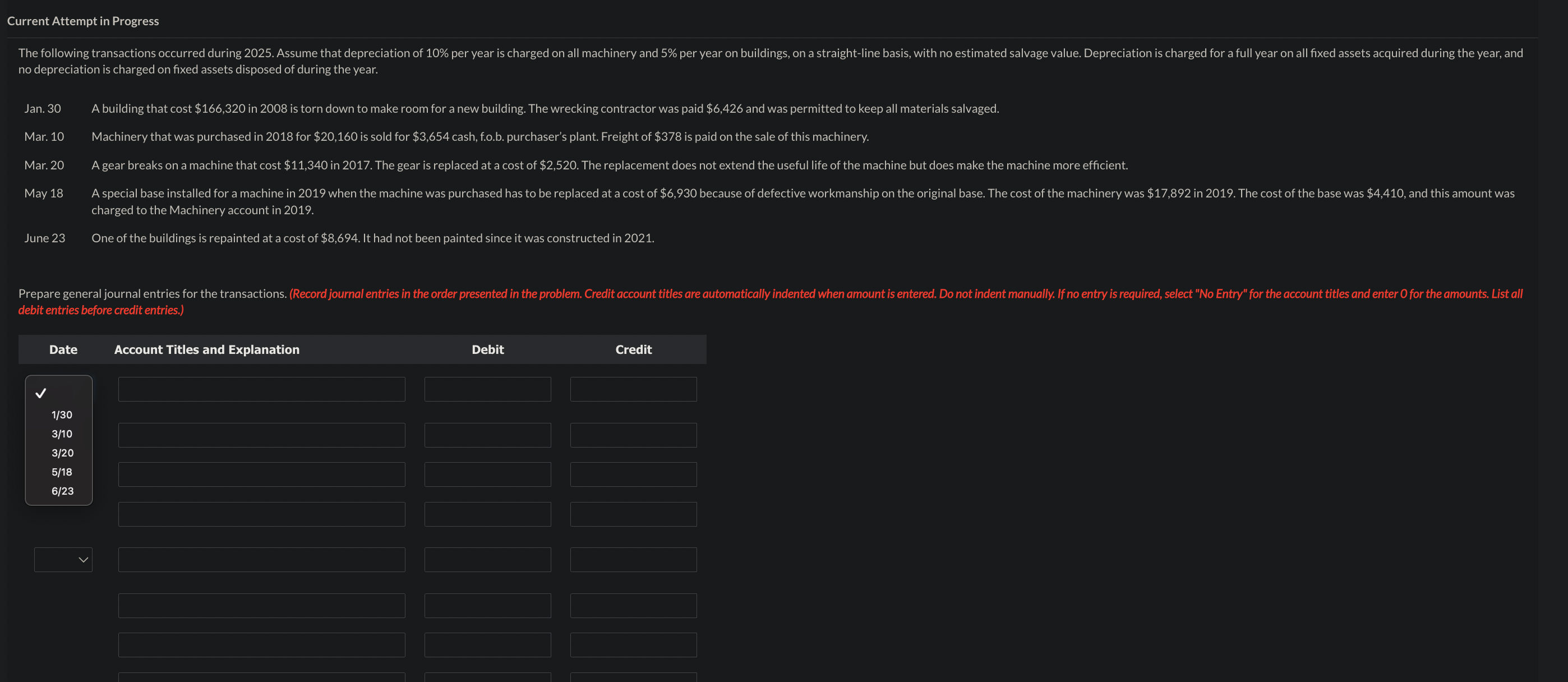 Current Attempt in Progress no depreciation is