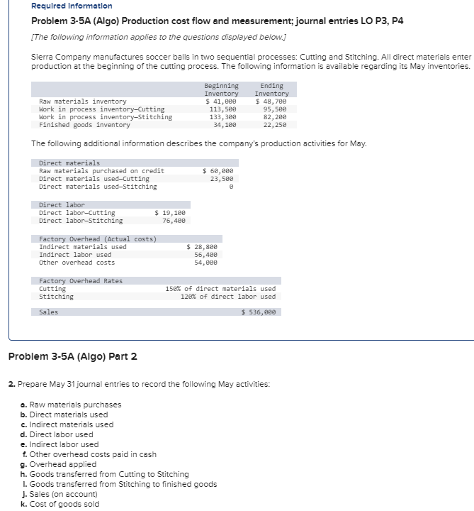 Required Information Problem 3 - 5 A ( Algo )