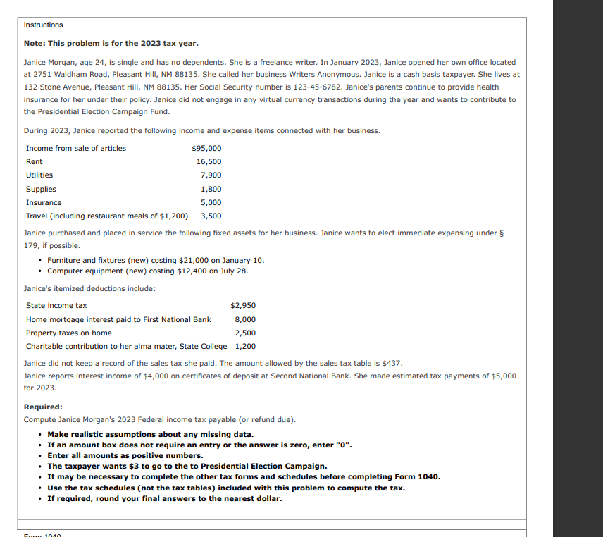 Instructions Note: This problem is for the 2 0 2