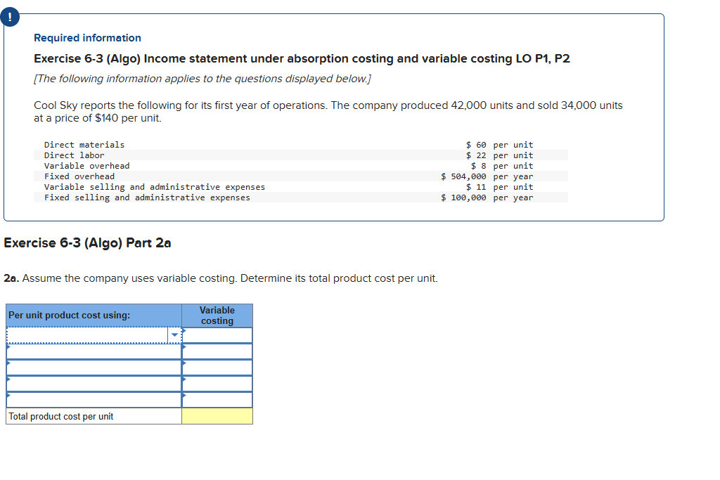Required information Exercise 6 - 3 ( Algo )