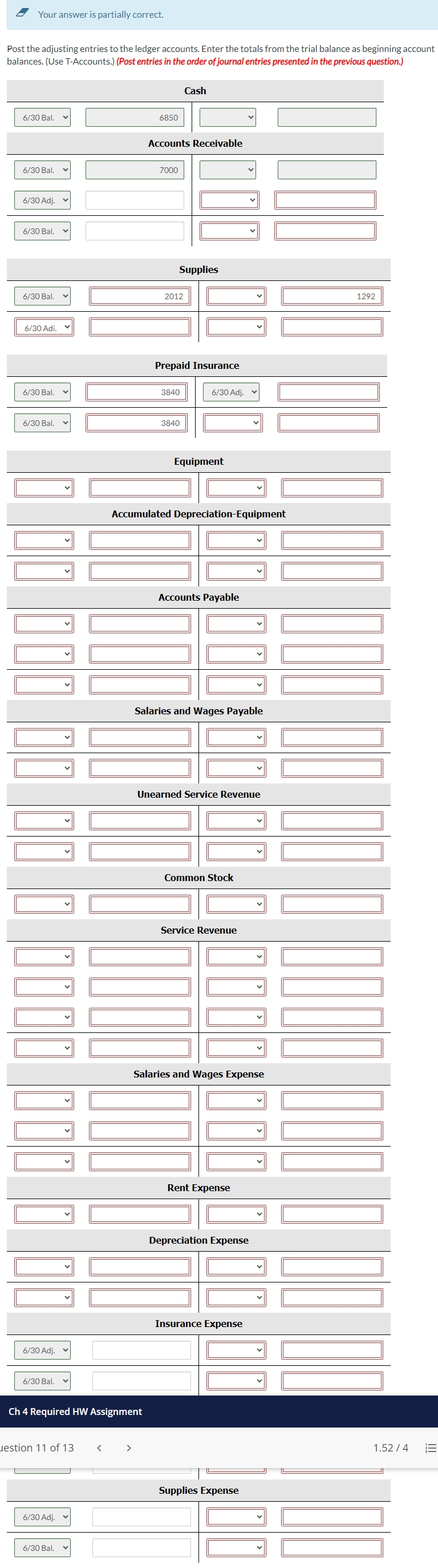 Your answer is partially correct. Post the