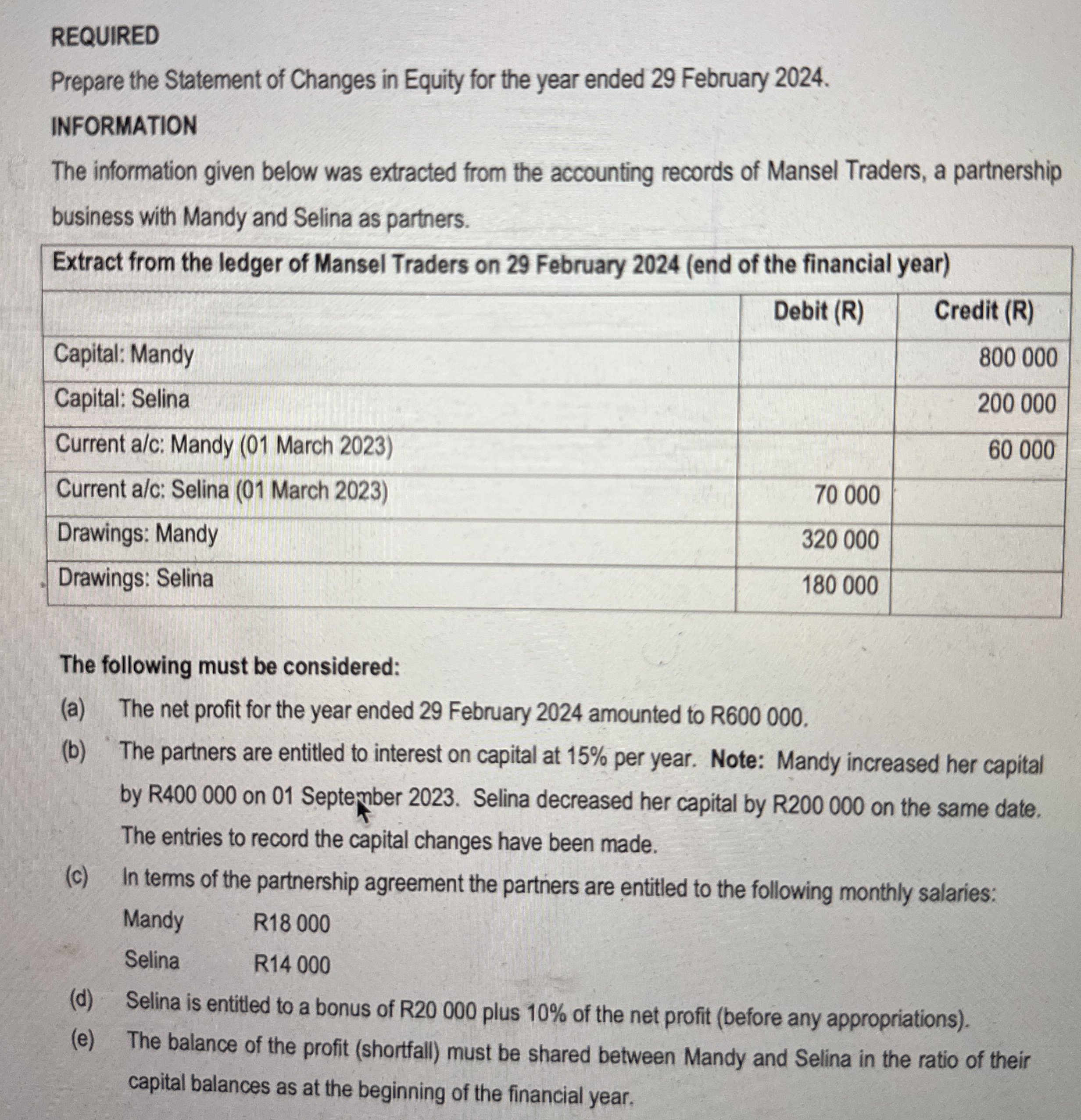 REQUIRED Prepare the Statement of Changes in
