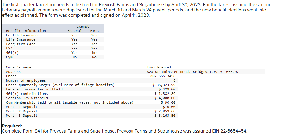 The first - quarter tax return needs to be filed