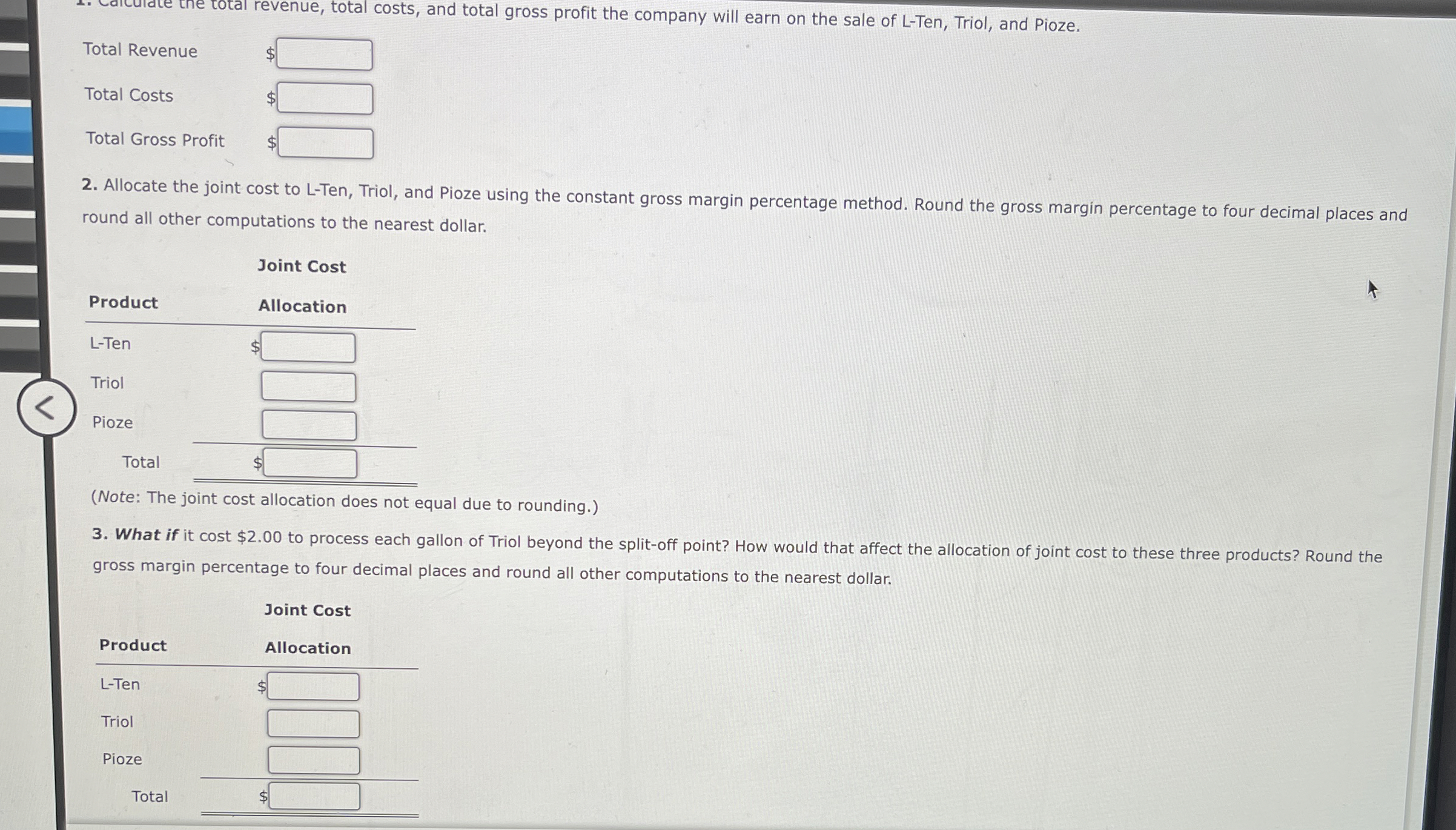 Question Content AreaAllocating Joint Costs Using
