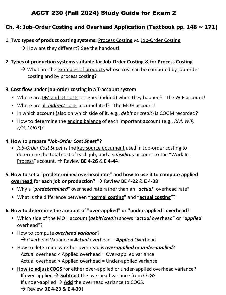 ACCT 2 3 0 ( Fall 2 0 2 4 ) Study Guide for Exam