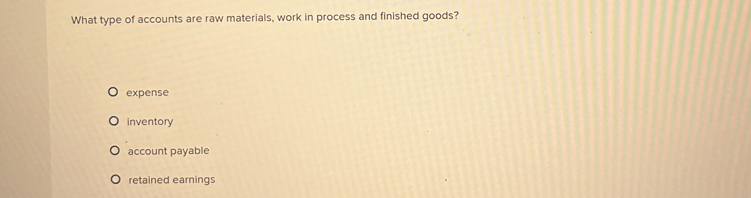 What type of accounts are raw materials, work in