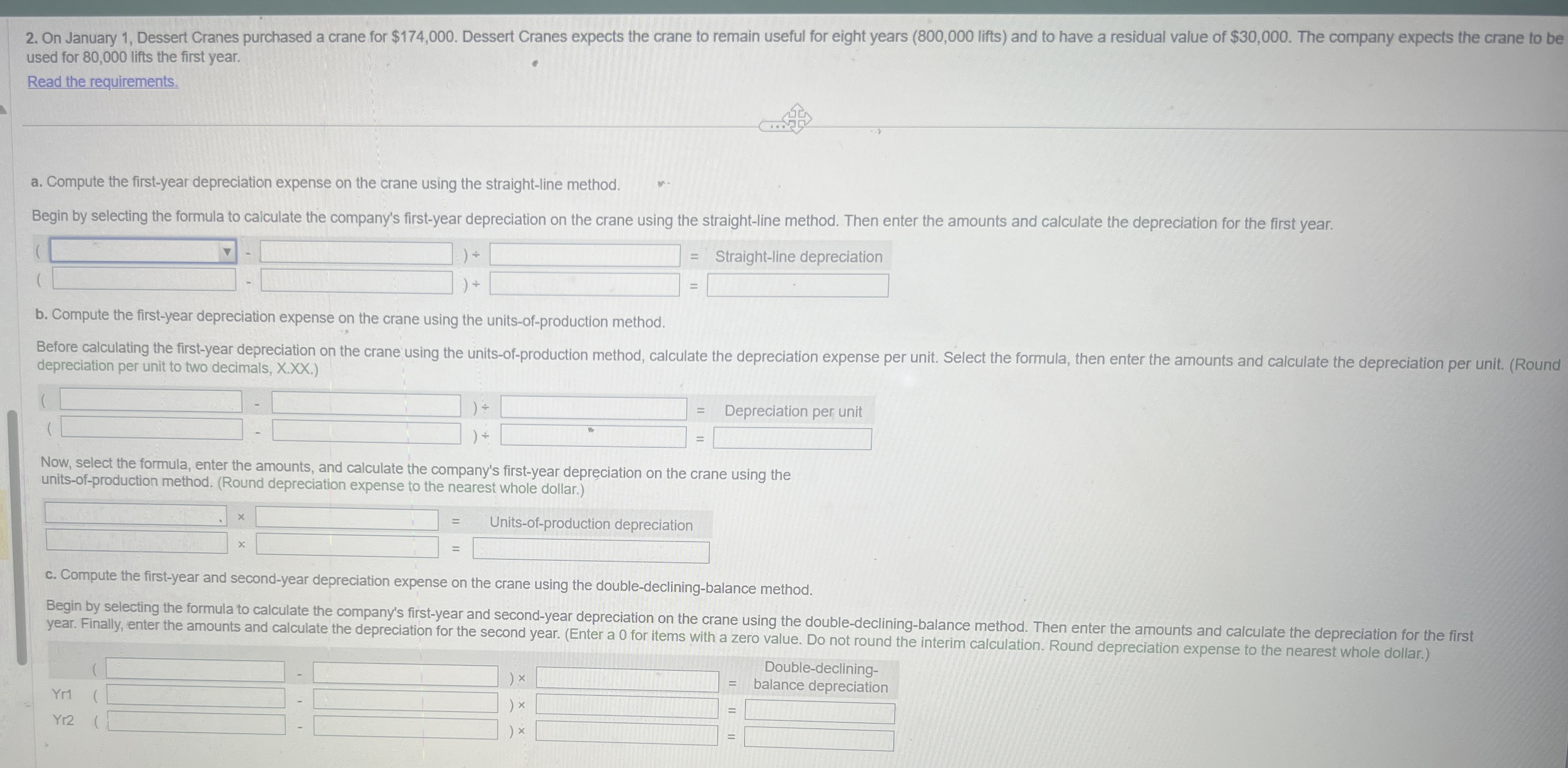 On January 1 , Dessert Cranes purchased a crane