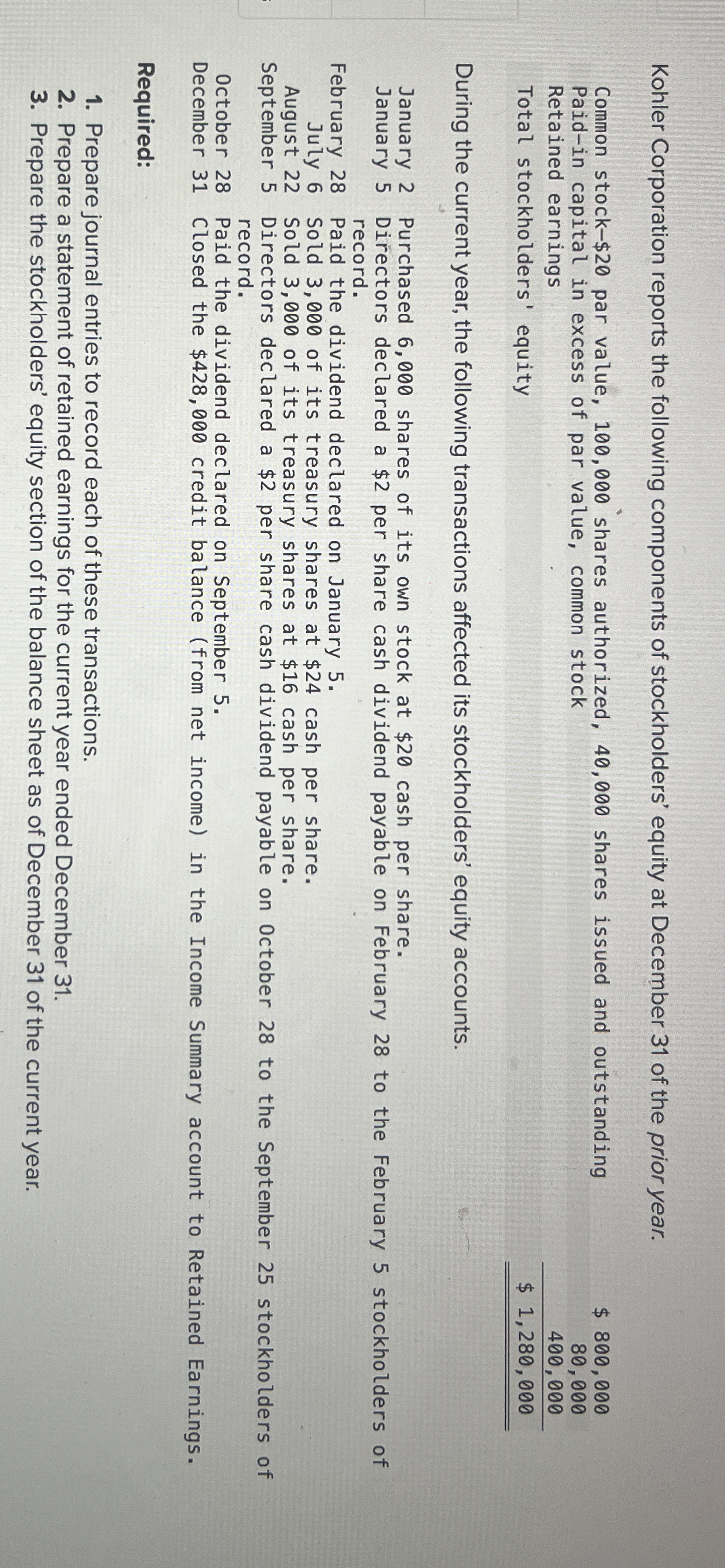 Kohler Corporation reports the following