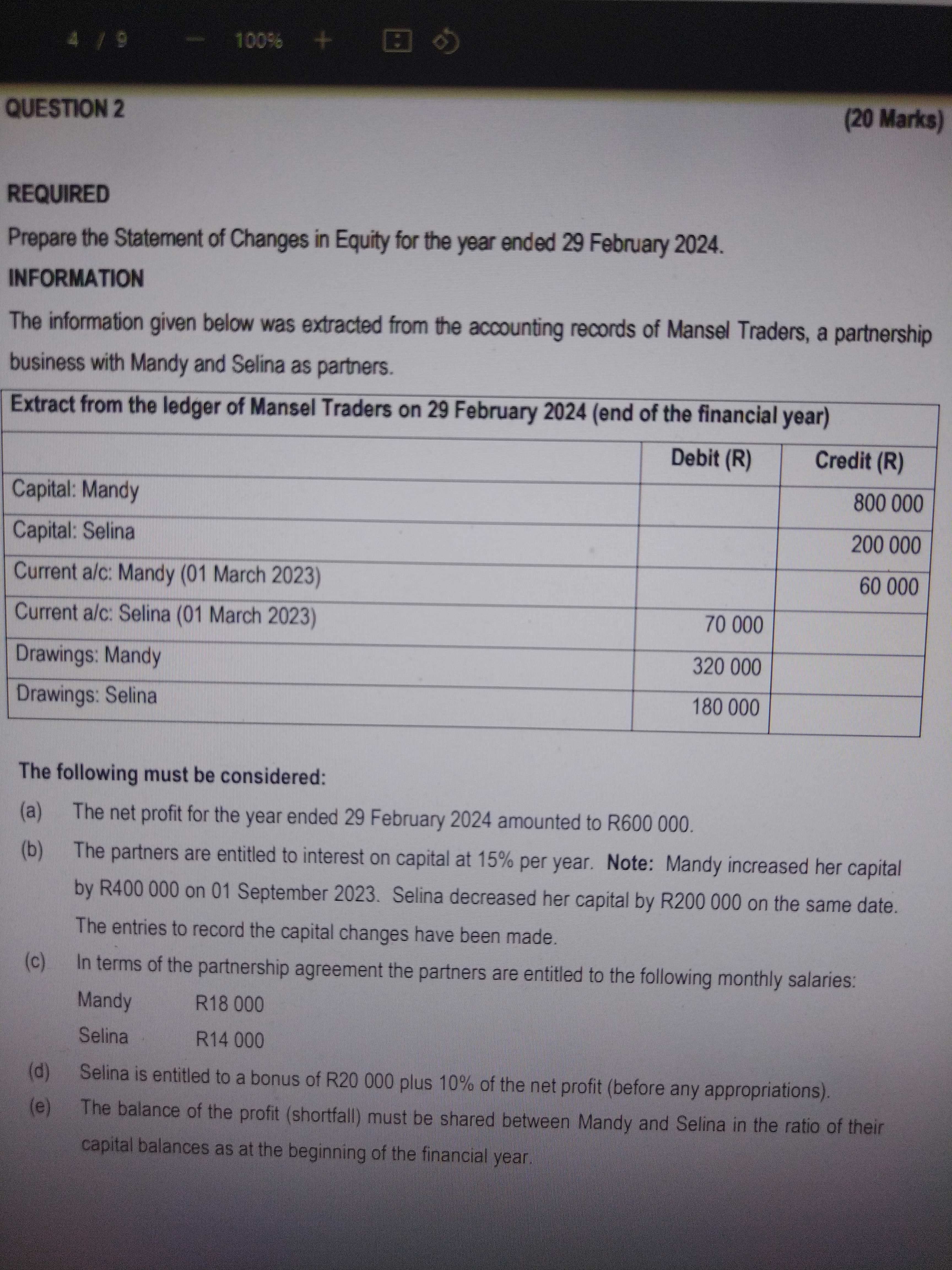 QUESTION 2 ( 2 0 Marks ) REQUIRED Prepare the