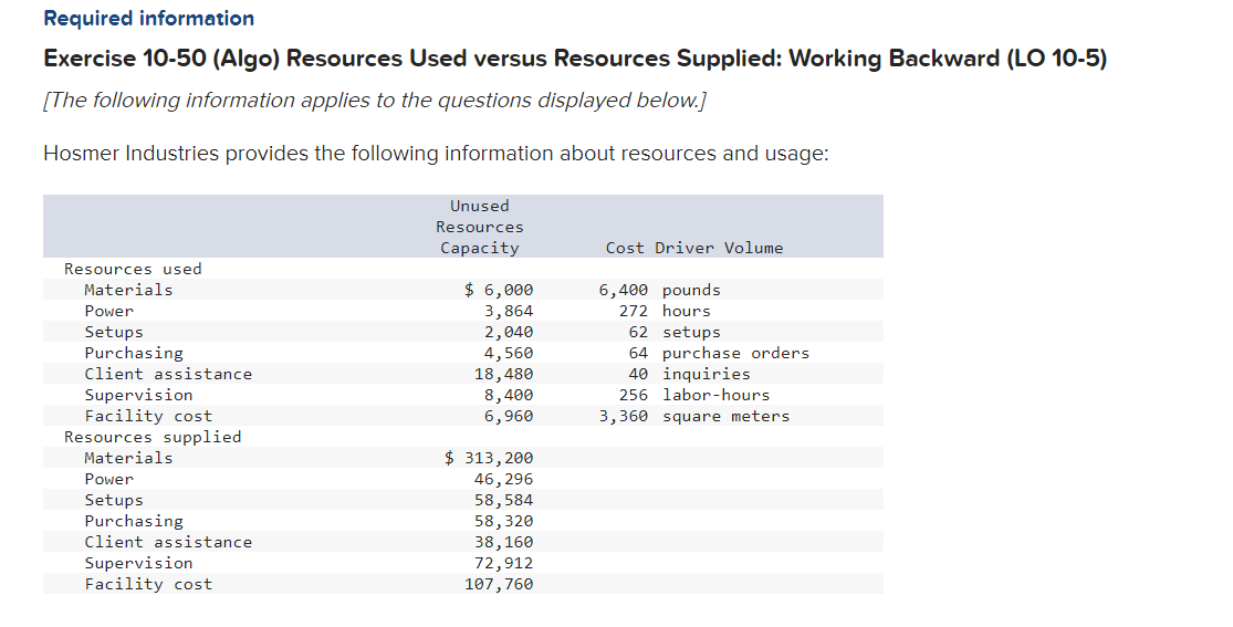 Required information Exercise 1 0 - 5 0 ( Algo )