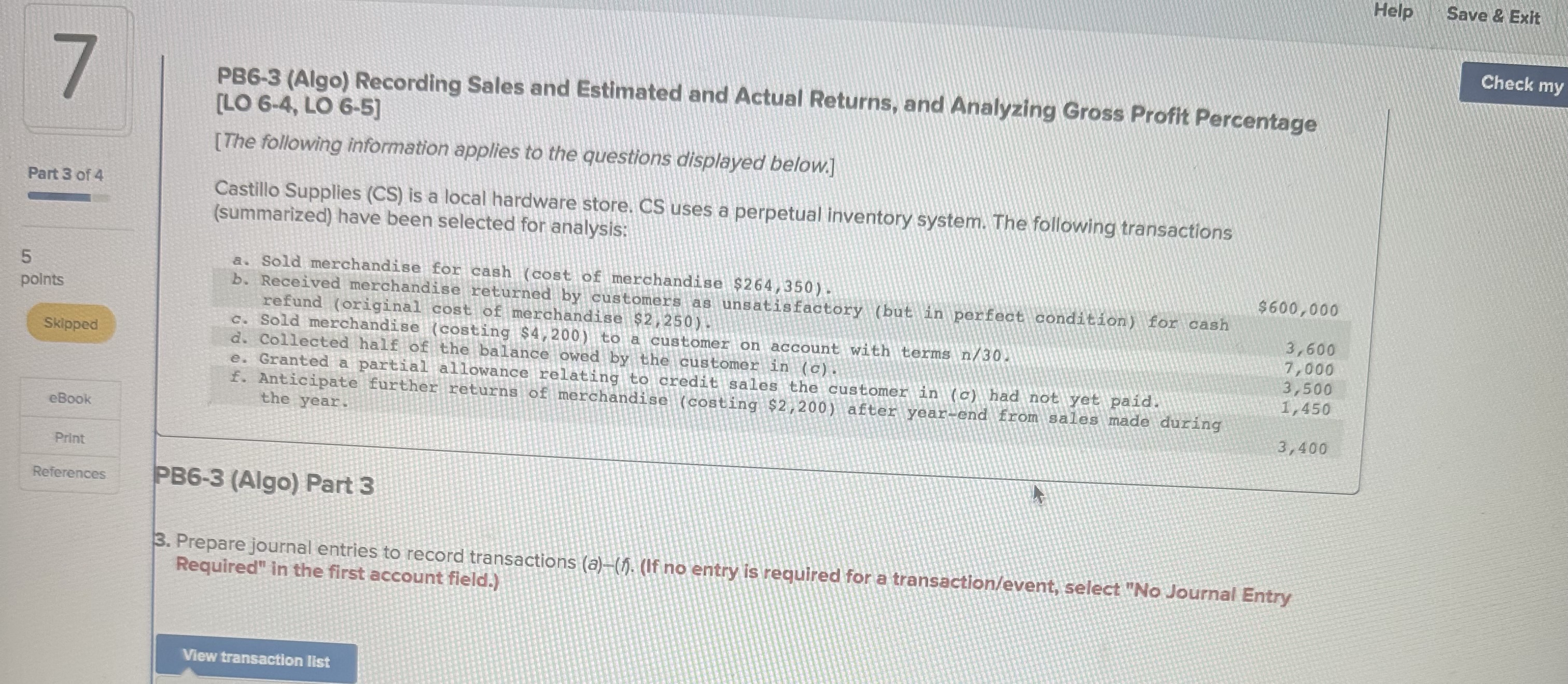 PB 6 - 3 ( Algo ) Recording Sales and Estimated