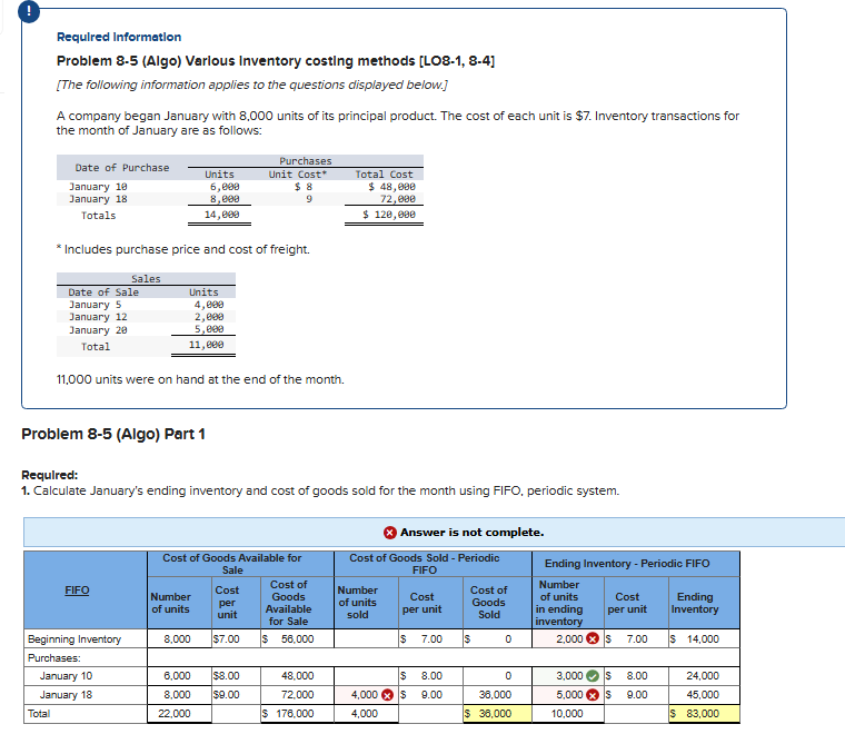 ! Required Information Problem 8 - 5 ( Algo )