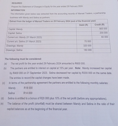 REQUIRED Propare tho Sertement of Changes in