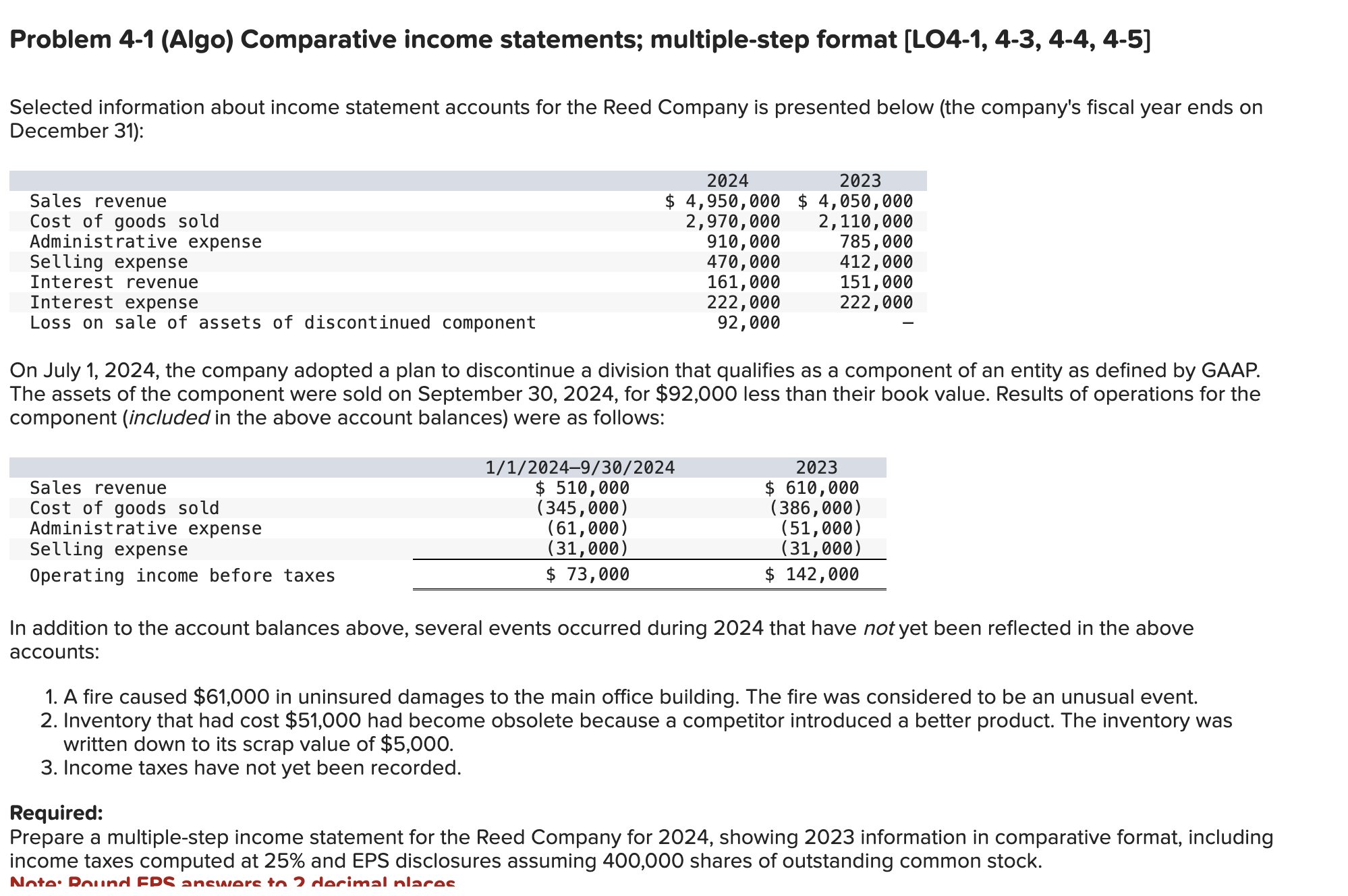 Problem 4 - 1 ( Algo ) Comparative income