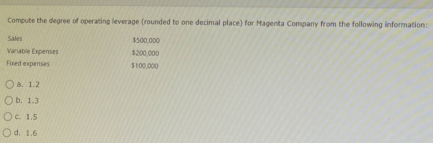 Compute the degree of operating leverage (