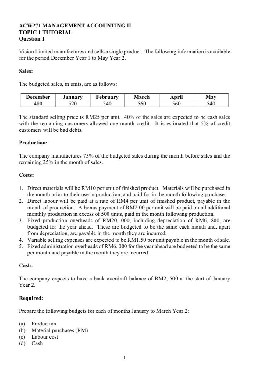 ACW 2 7 1 MANAGEMENT ACCOUNTING II TOPIC 1