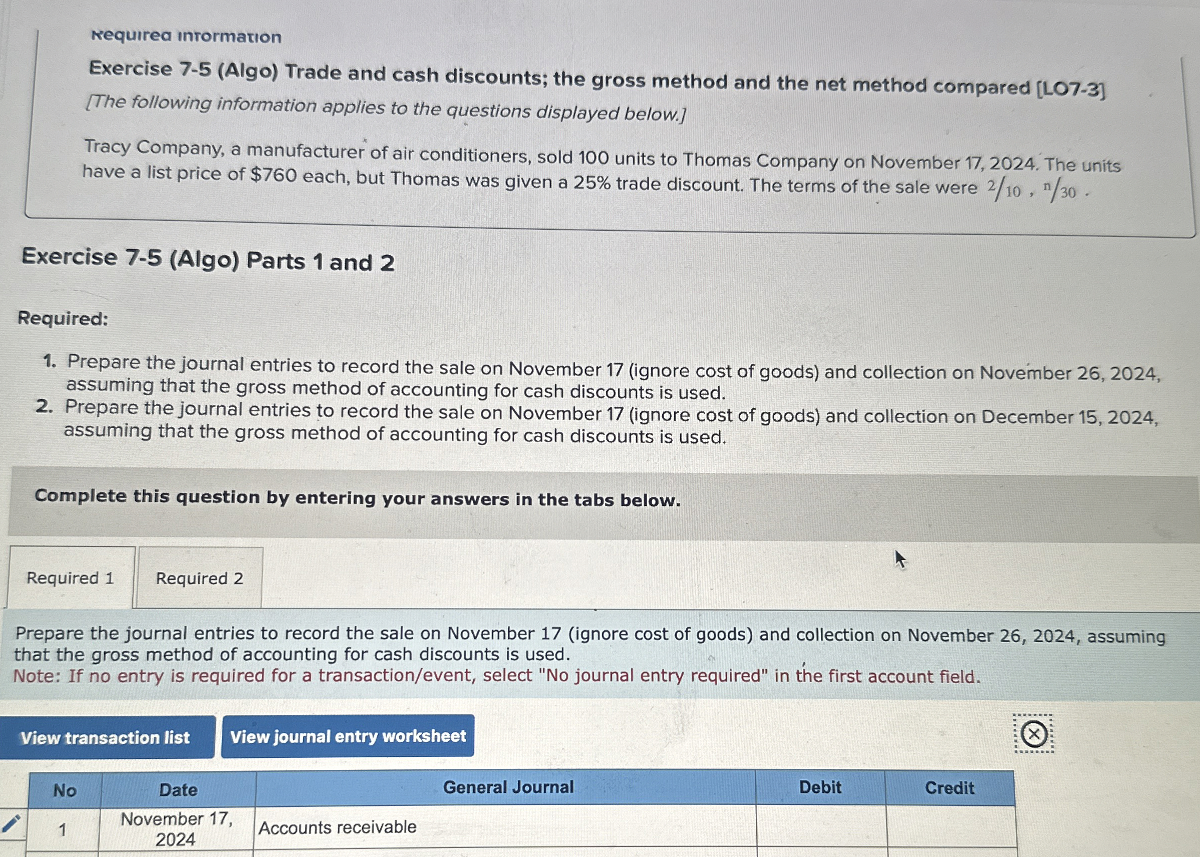 requirea intormation Exercise 7 - 5 ( Algo )