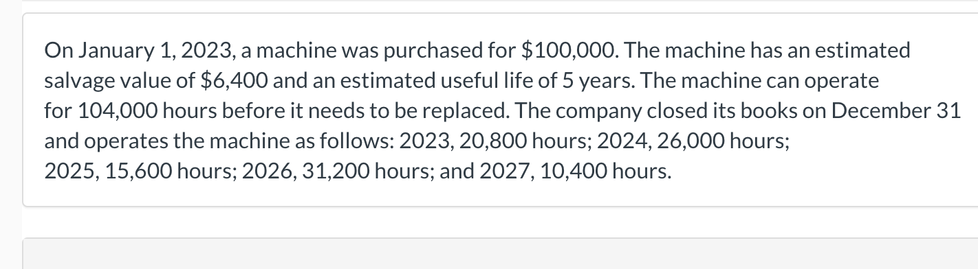 On January 1 , 2 0 2 3 , a machine was purchased