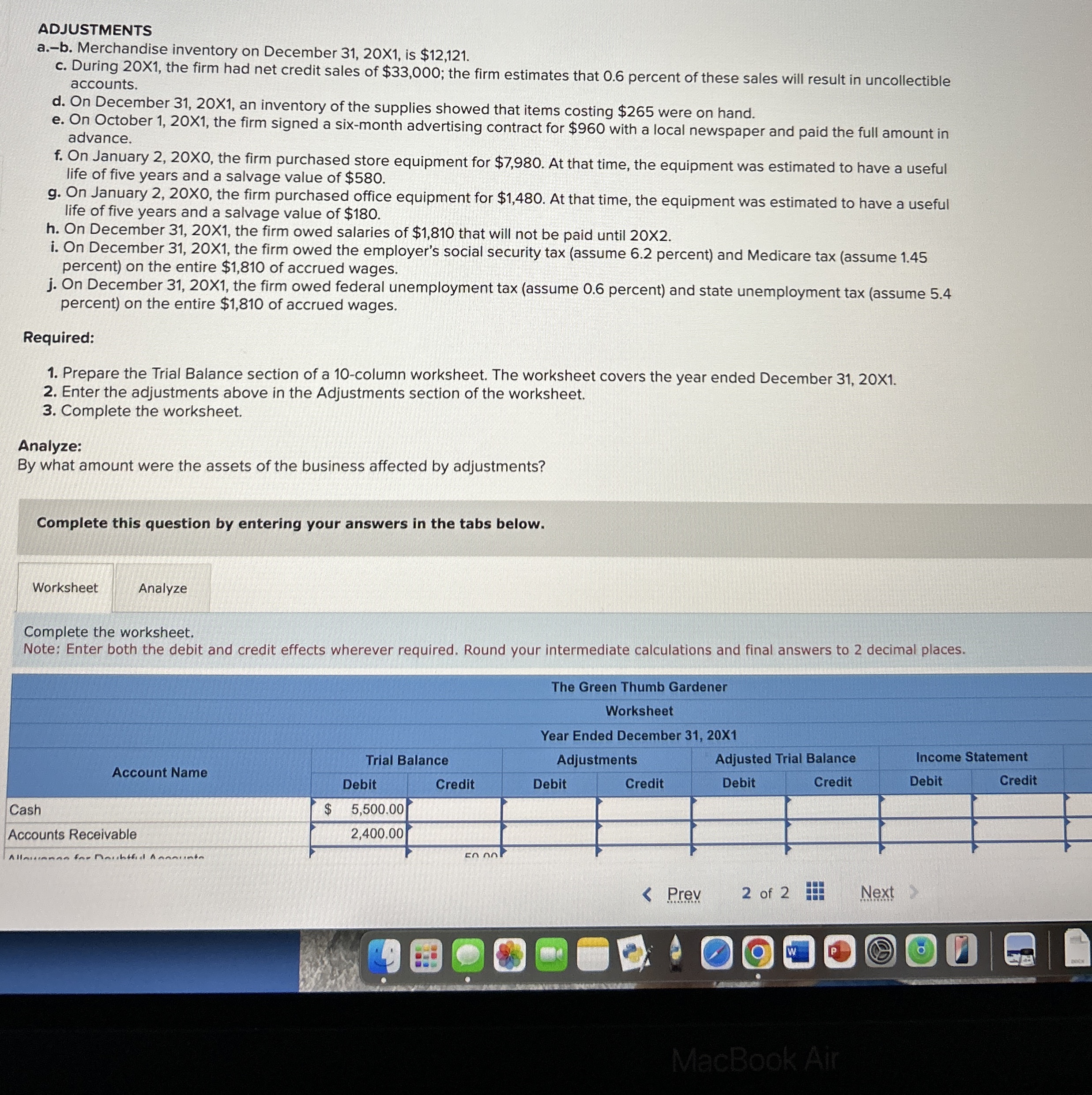 Give me the adjustments for this worksheet