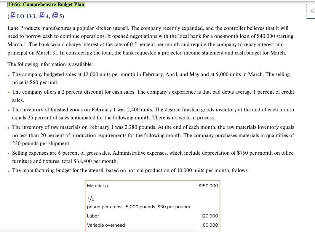 1 3 - 6 6 . Comprehensive Budget Plan Lane