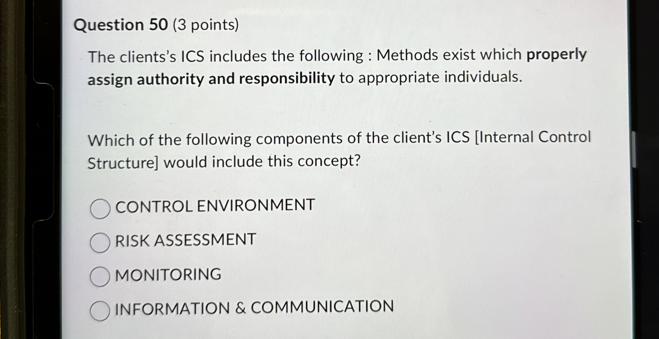 Question 5 0 ( 3 points ) The clients's ICS
