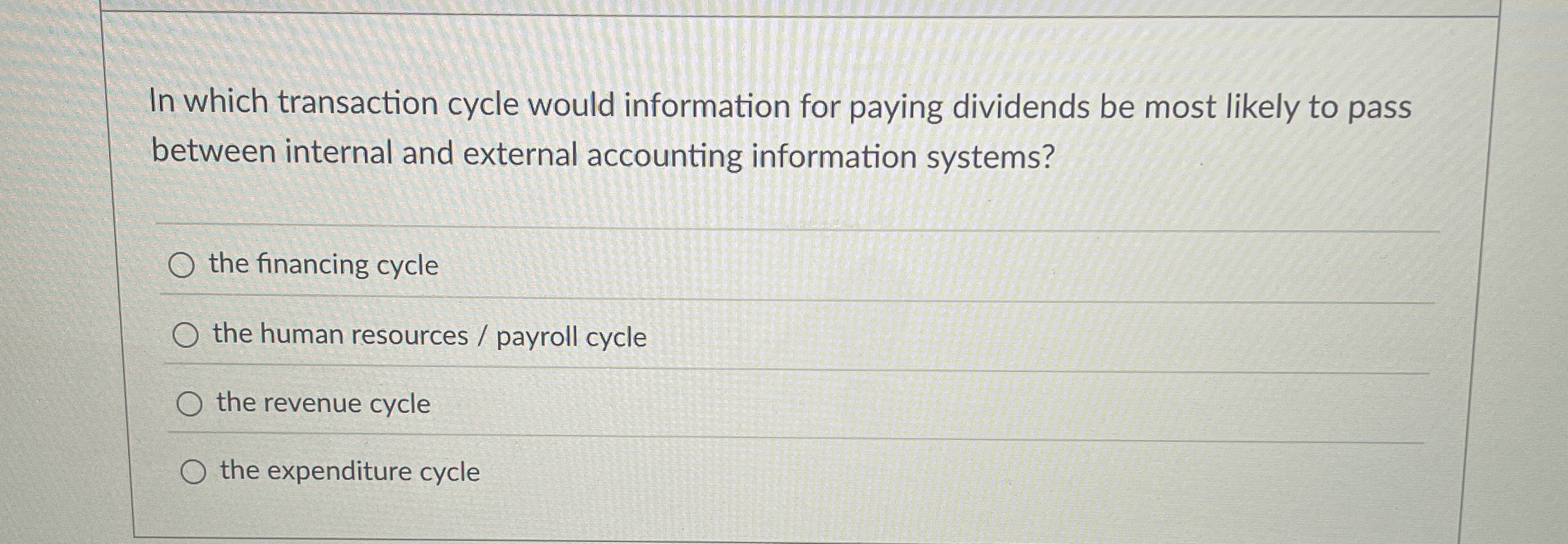 In which transaction cycle would information for