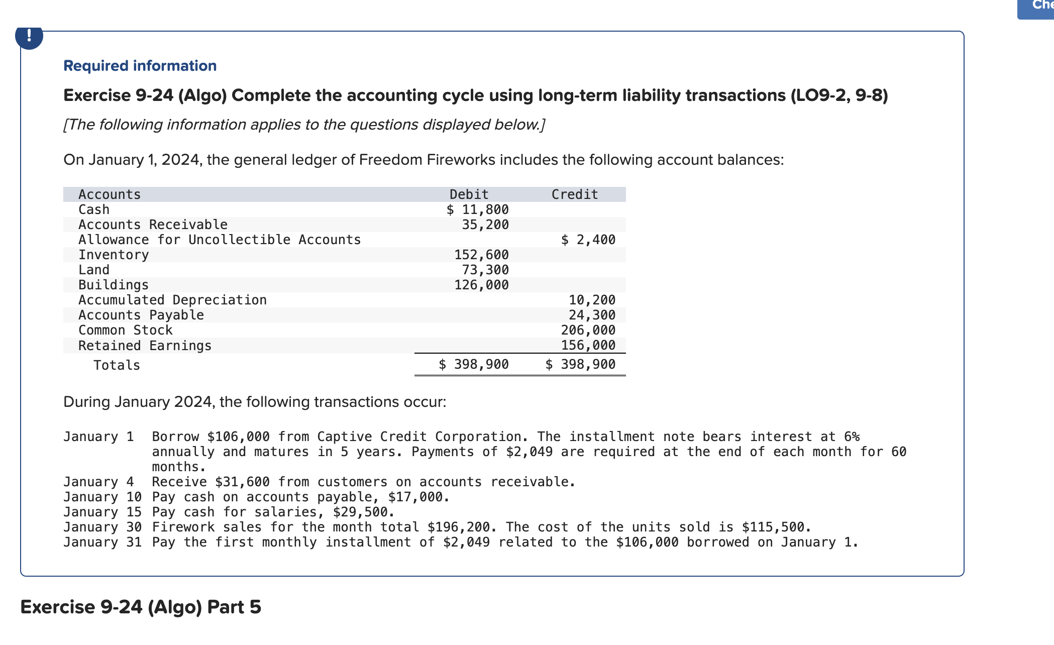 Required information Exercise 9 - 2 4 ( Algo )