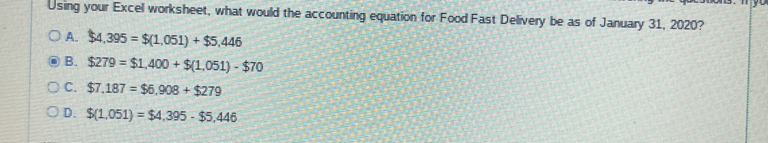 Using your Excel worksheet, what would the