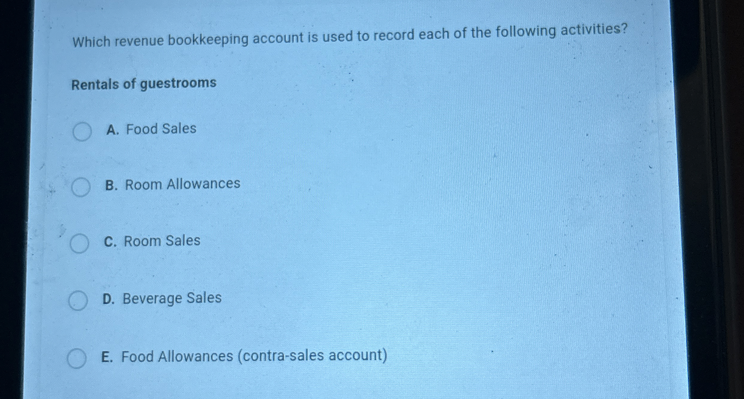 Which revenue bookkeeping account is used to