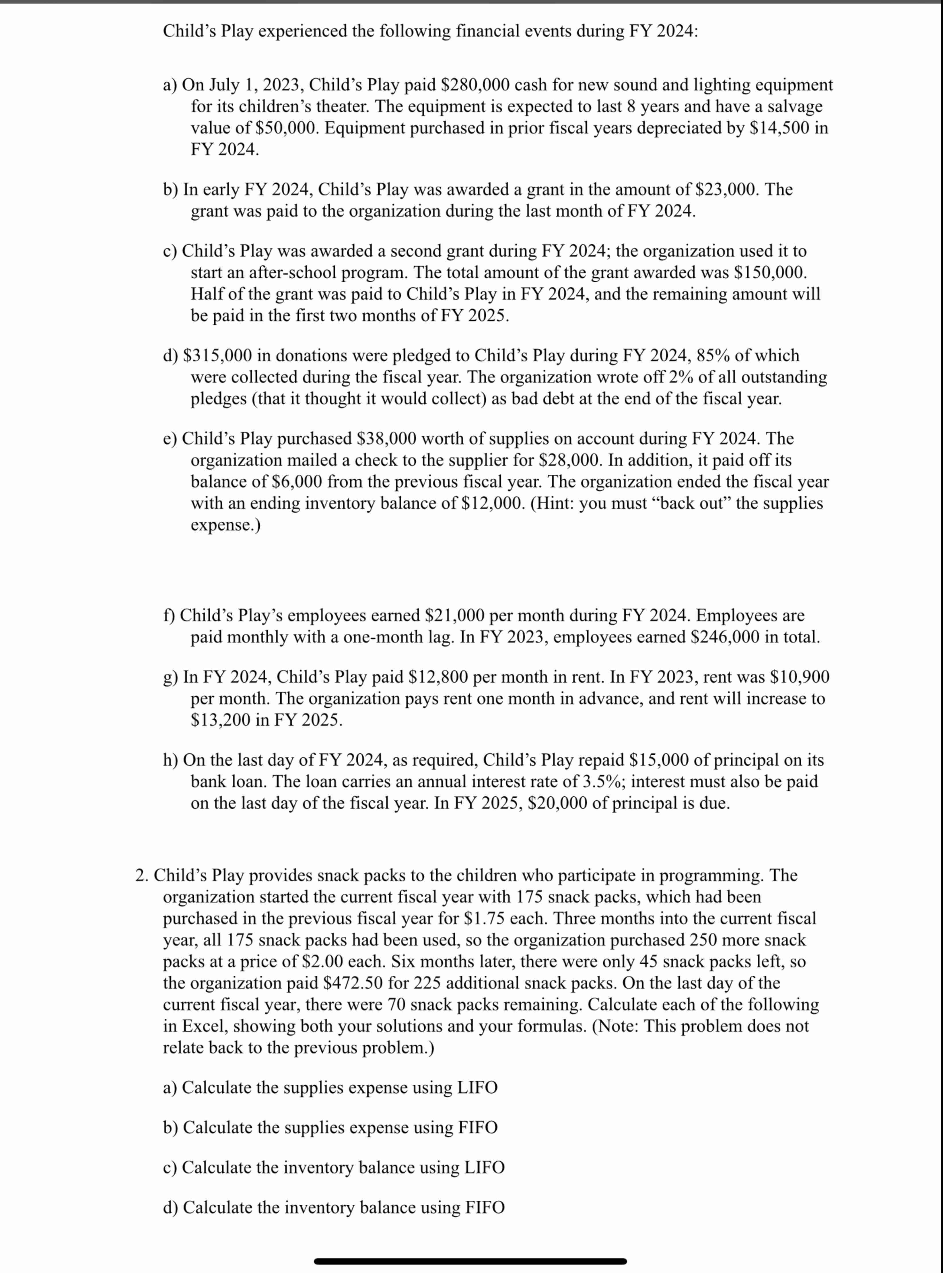 This question is a multi part, that includes