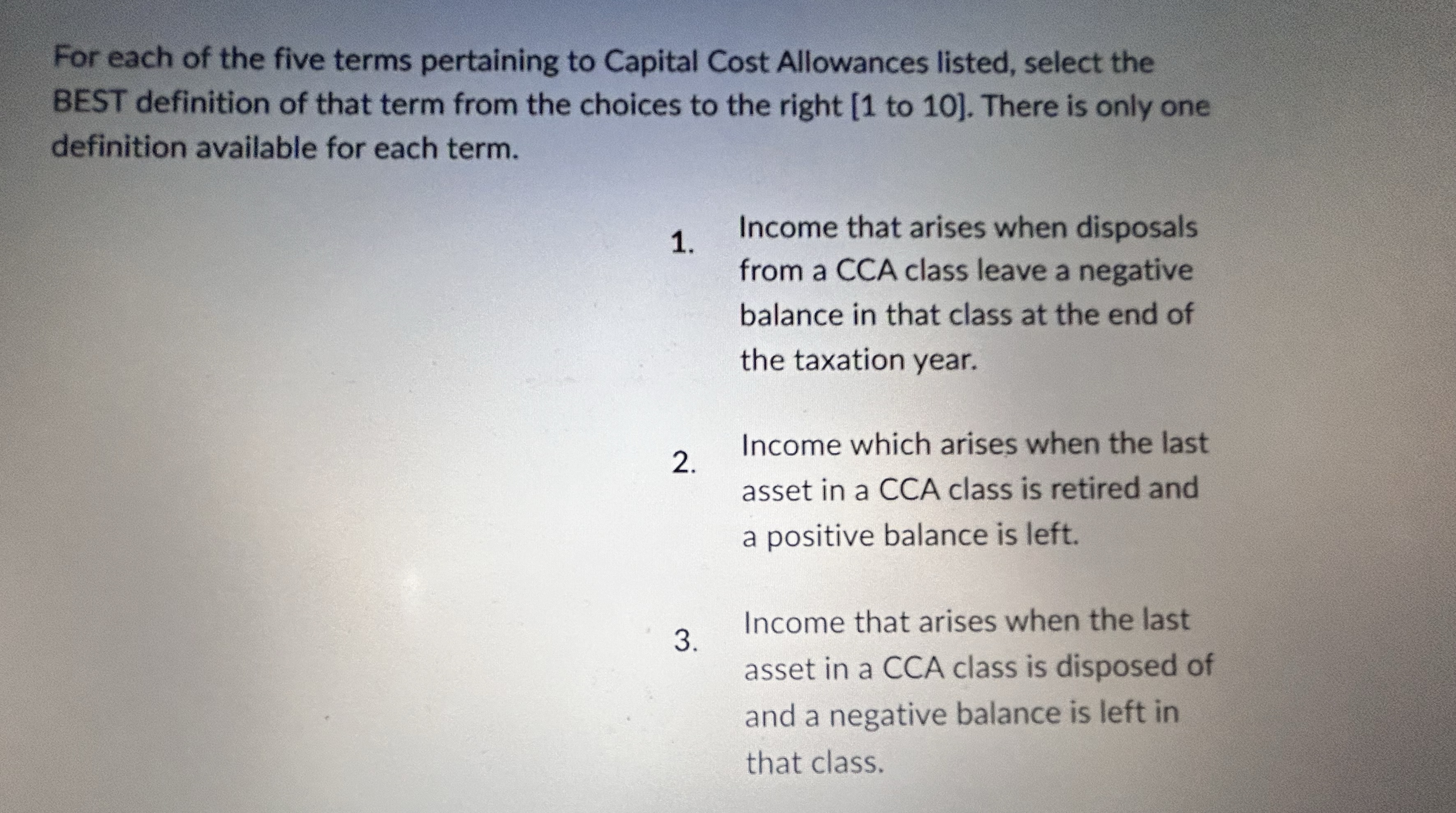 For each of the five terms pertaining to Capital