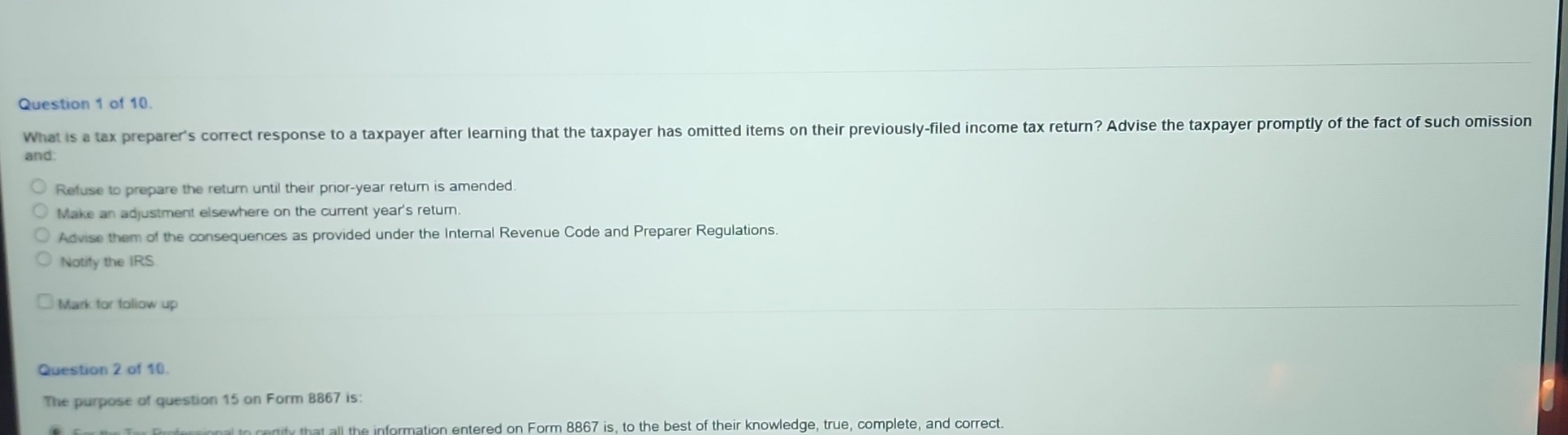 Question 1 of 1 0 . and: Reluse to prepare the