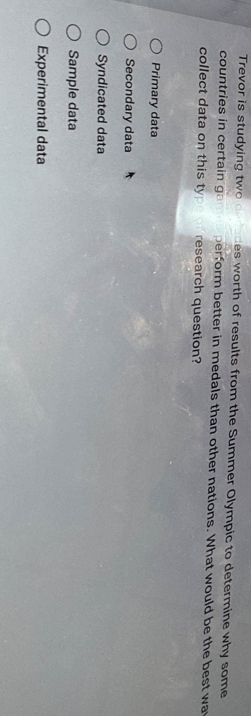 Trevor is studying two des worth of results from