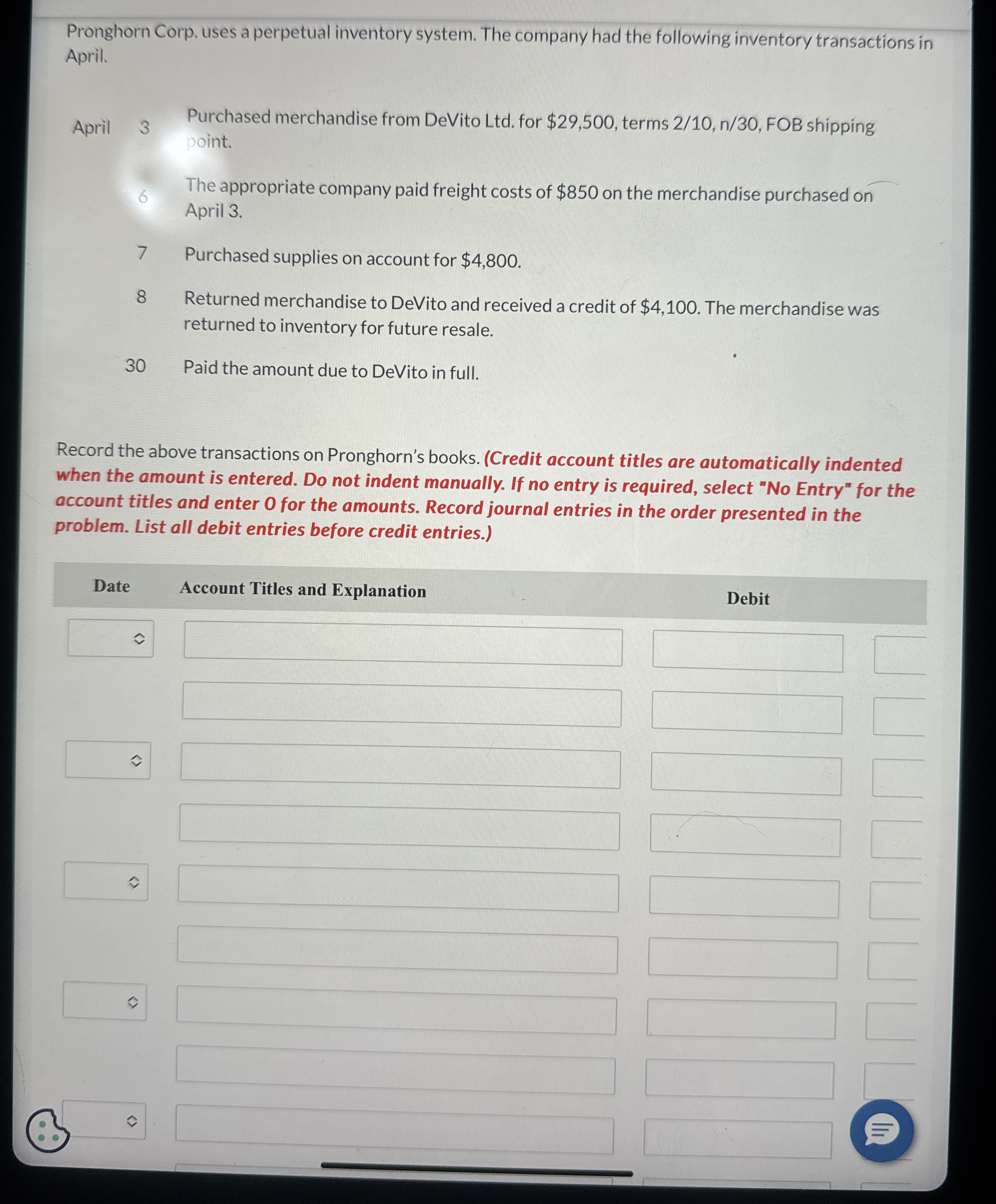 Pronghorn Corp. uses a perpetual inventory