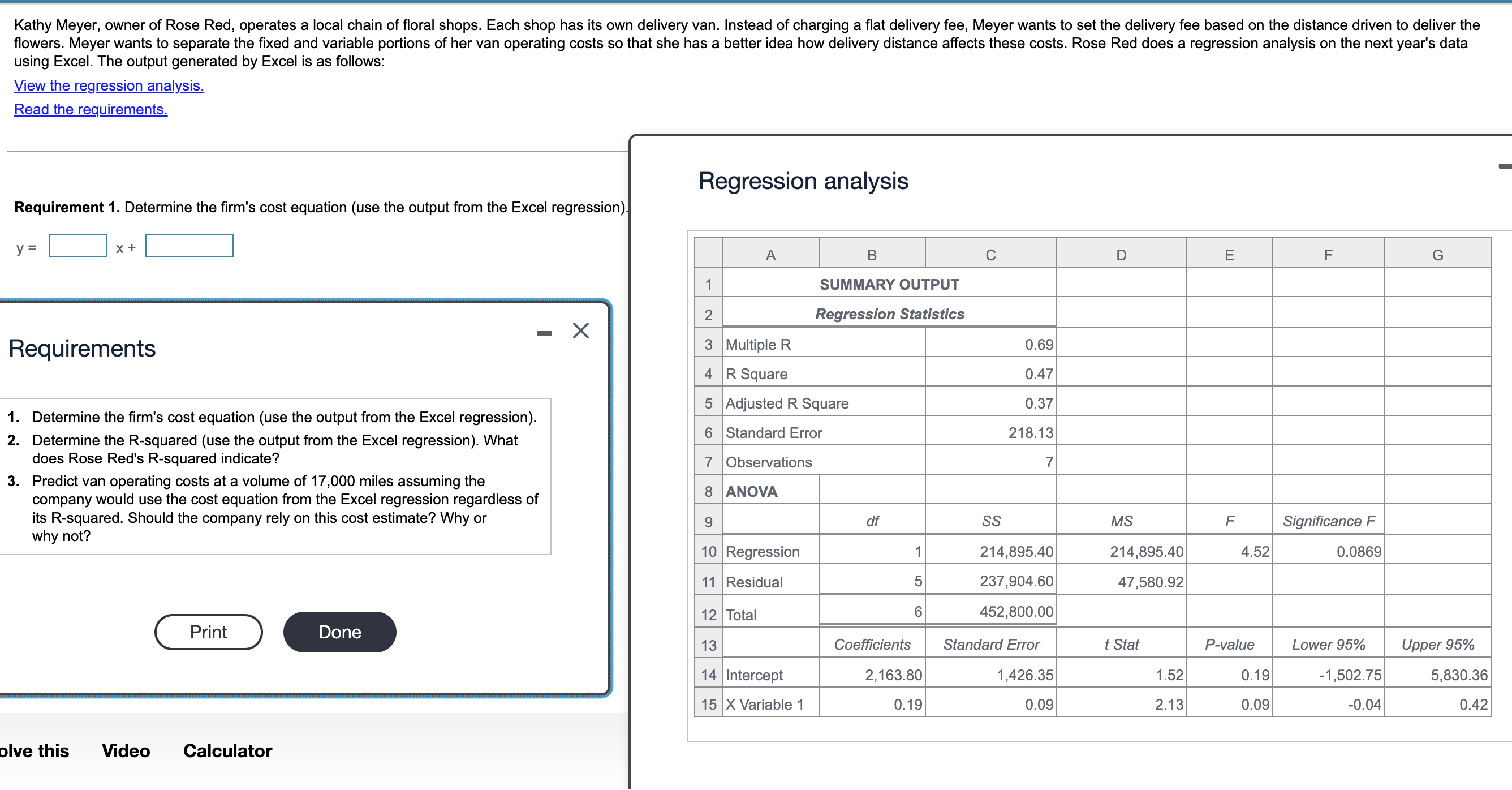 using Excel. The output generated by Excel is as