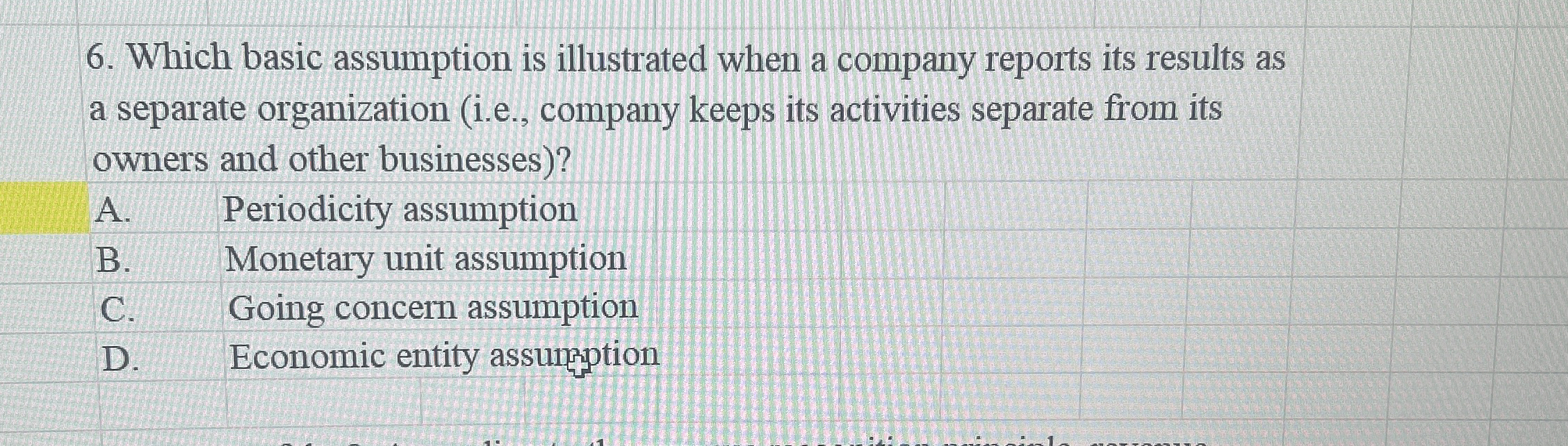 Which basic assumption is illustrated when a