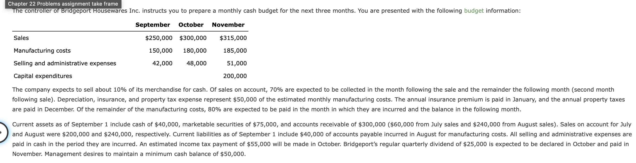 Chapter 2 2 Problems assignment take frame The