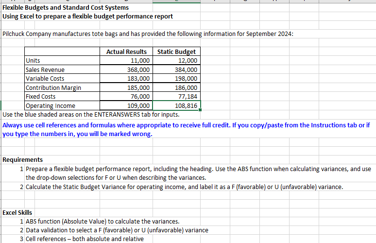 Flexible Budgets and Standard Cost Systems Using