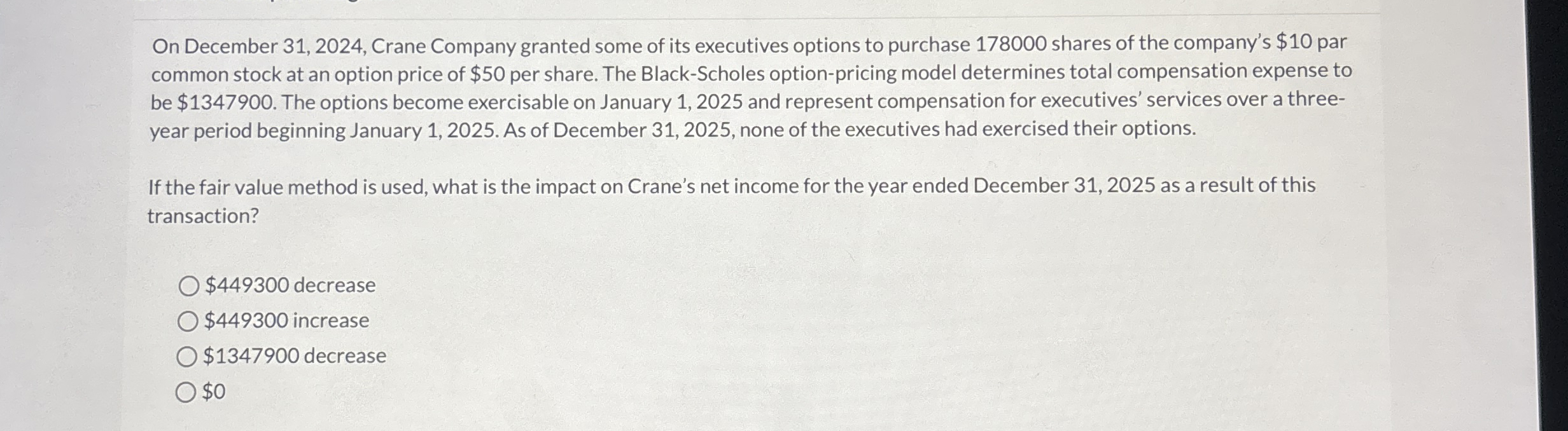 On December 3 1 , 2 0 2 4 , Crane Company granted