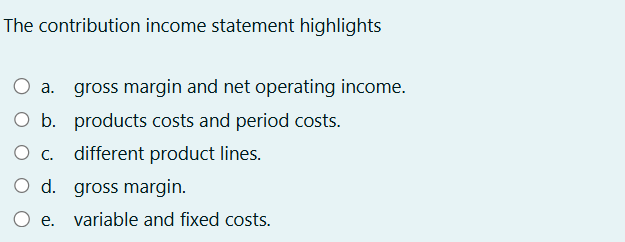 The contribution income statement highlights a .