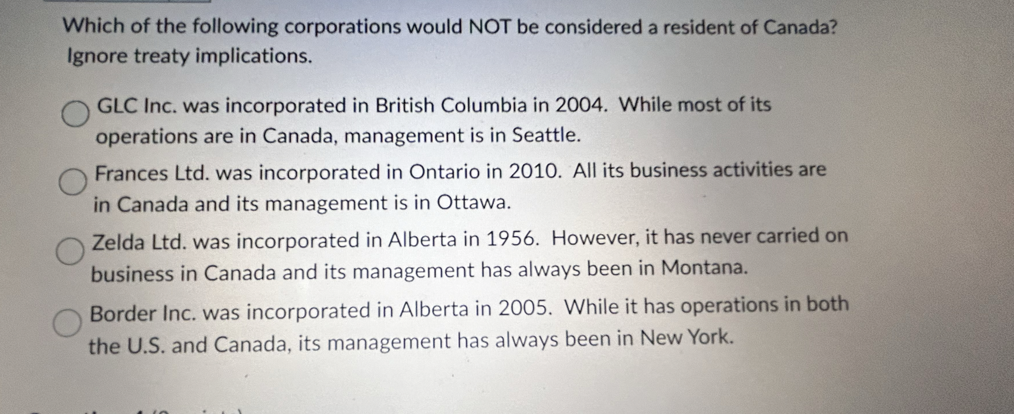 Which of the following corporations would NOT be